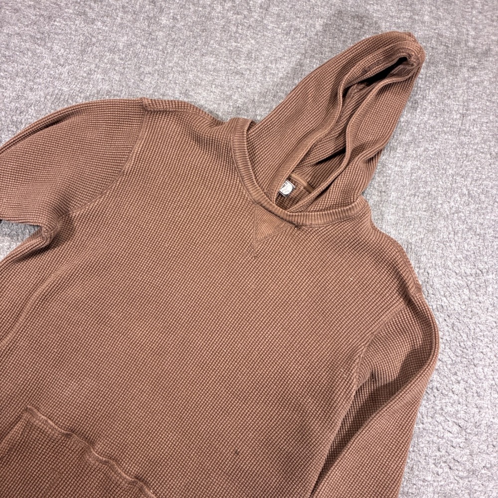 Old Navy Thermal Hoodie Mens 2XL XXL Brown Vintage 90s Waffle Knit Cotton Grunge